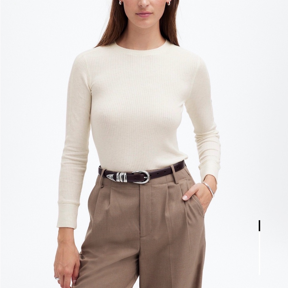 Madewell Cream Long-Sleeve Ribbed Tee